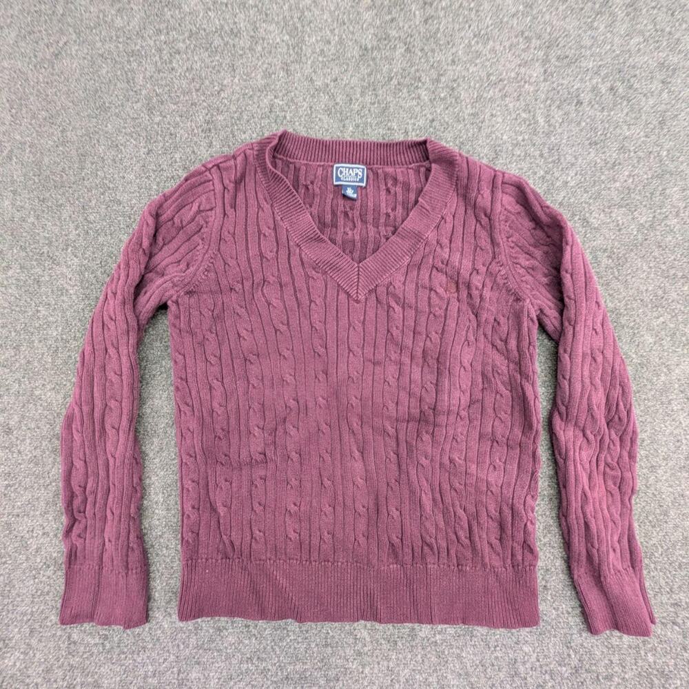 Chaps Sweater XL Mauve Pink Textured V Neck Long Sleeve Knit Pullover Top